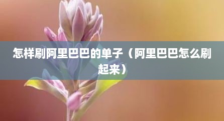 怎样刷阿里巴巴的单子（阿里巴巴怎么刷起来）
