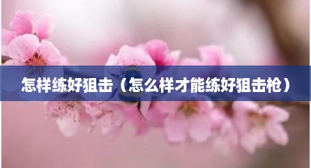 怎样练好狙击（怎么样才能练好狙击枪）