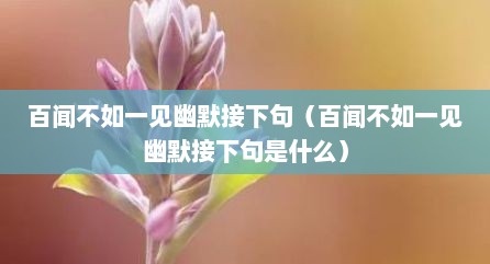 百闻不如一见幽默接下句（百闻不如一见幽默接下句是什么）