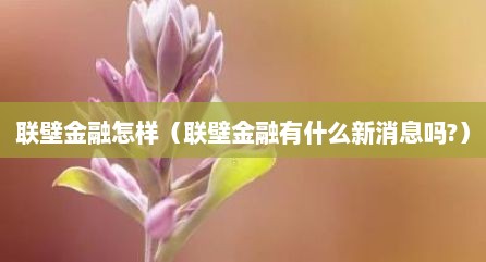 联壁金融怎样（联壁金融有什么新消息吗?）