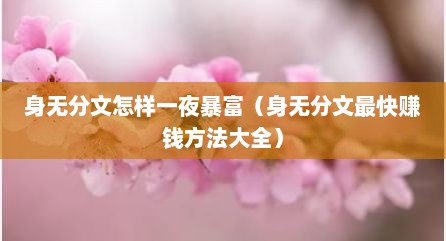 身无分文怎样一夜暴富（身无分文最快赚钱方法大全）