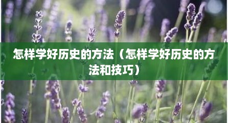 怎样学好历史的方法（怎样学好历史的方法和技巧）