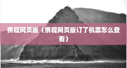 携程网页版（携程网页版订了机票怎么查看）