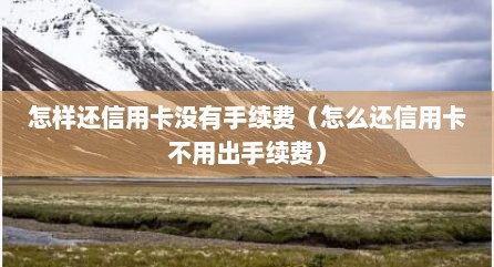 怎样还信用卡没有手续费（怎么还信用卡不用出手续费）