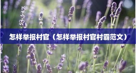 怎样举报村官（怎样举报村官村霸范文）