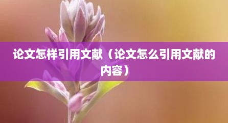 论文怎样引用文献（论文怎么引用文献的内容）
