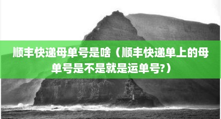 顺丰快递母单号是啥（顺丰快递单上的母单号是不是就是运单号?）