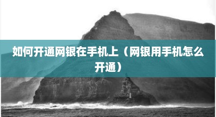 如何开通网银在手机上（网银用手机怎么开通）