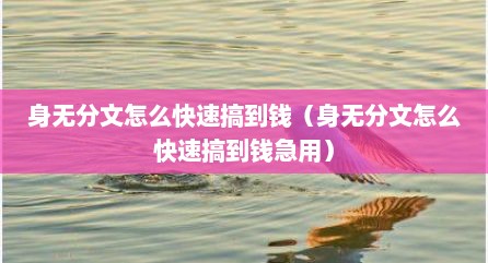 身无分文怎么快速搞到钱（身无分文怎么快速搞到钱急用）