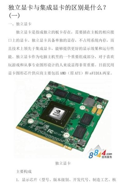 独立显卡和集成显卡的区别（独立显卡和集成显卡的区别和优缺点）