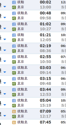 沈阳到北京火车时刻表（沈阳到北京火车时刻表查询）
