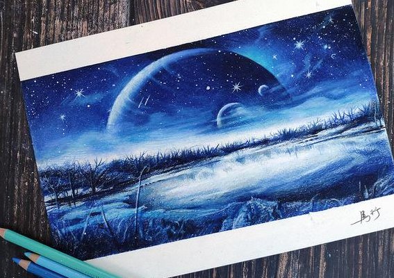 彩铅夜晚星空画法教程（彩铅夜晚星空画法教程图片）
