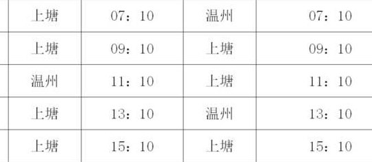 温州南站（温州南站到上塘班车时刻表）