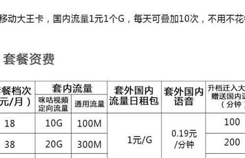 移动大王卡18套餐详情（移动大王卡套餐详情介绍）