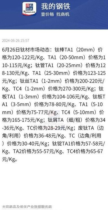 钛合金多少钱一克（ta9钛合金价格）