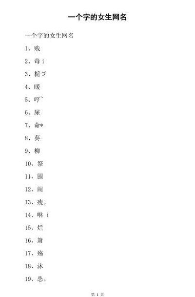网名一个字（女生网名一个字）