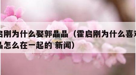 霍启刚为什么娶郭晶晶（霍启刚为什么喜欢郭晶晶怎么在一起的 新闻）