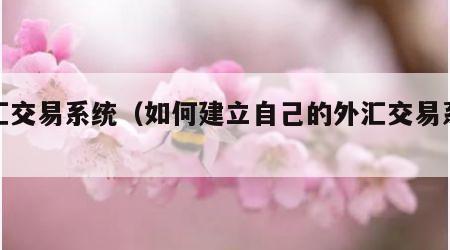 外汇交易系统（如何建立自己的外汇交易系统）