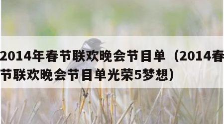 2014年春节联欢晚会节目单（2014春节联欢晚会节目单光荣5梦想）