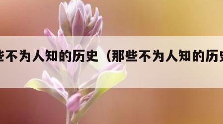 那些不为人知的历史（那些不为人知的历史人物）