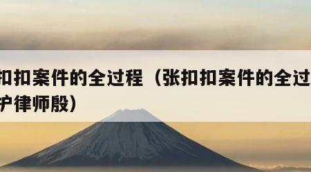 张扣扣案件的全过程（张扣扣案件的全过程 辩护律师殷）
