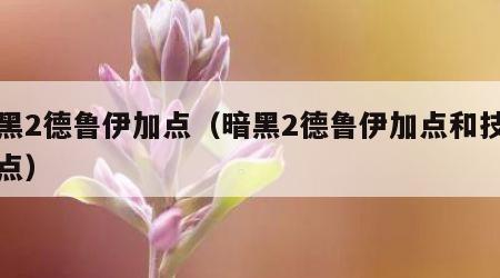 暗黑2德鲁伊加点（暗黑2德鲁伊加点和技能加点）