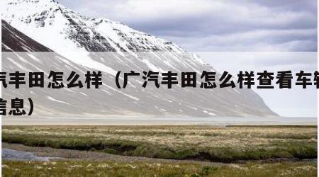 广汽丰田怎么样（广汽丰田怎么样查看车辆使用信息）